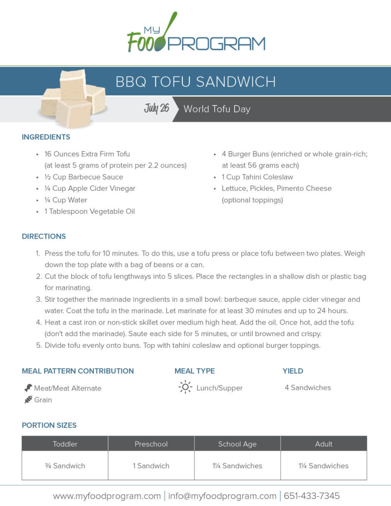 My Food Program BBQ Tofu Sandwich Recipe