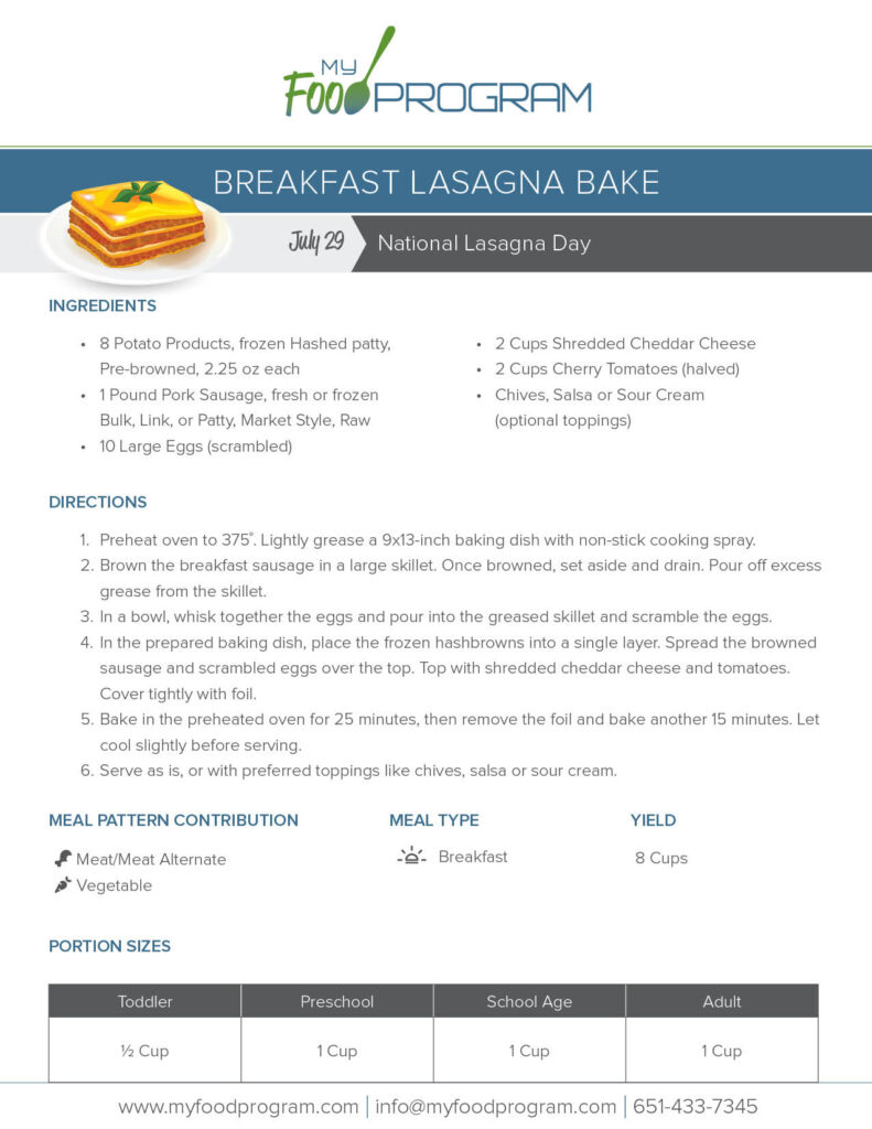 My Food Program Breakfast Lasagna Bake Recipe