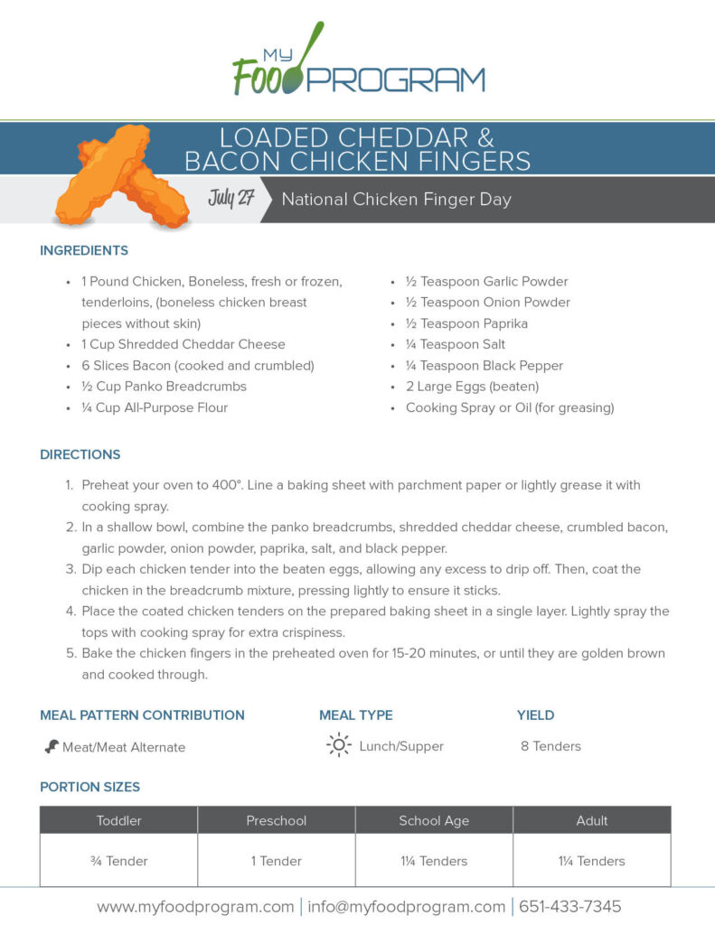 My Food Program Loaded Cheddar & Bacon Chicken Fingers Recipe