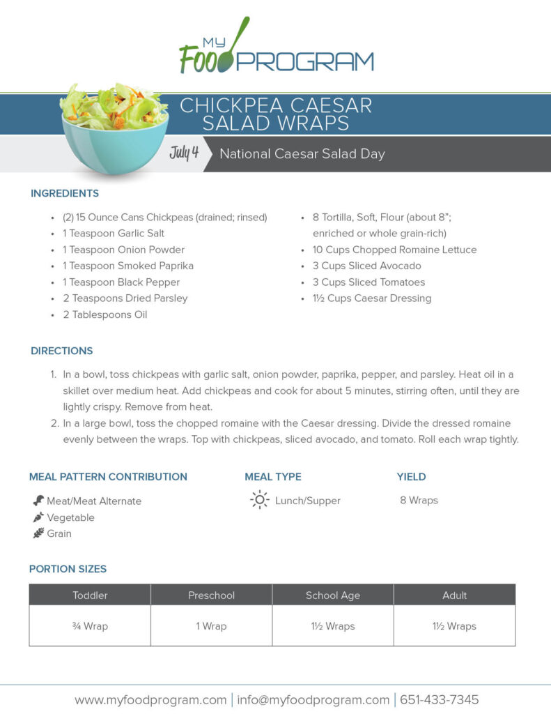 My Food Program Chickpea Caesar Salad Wraps