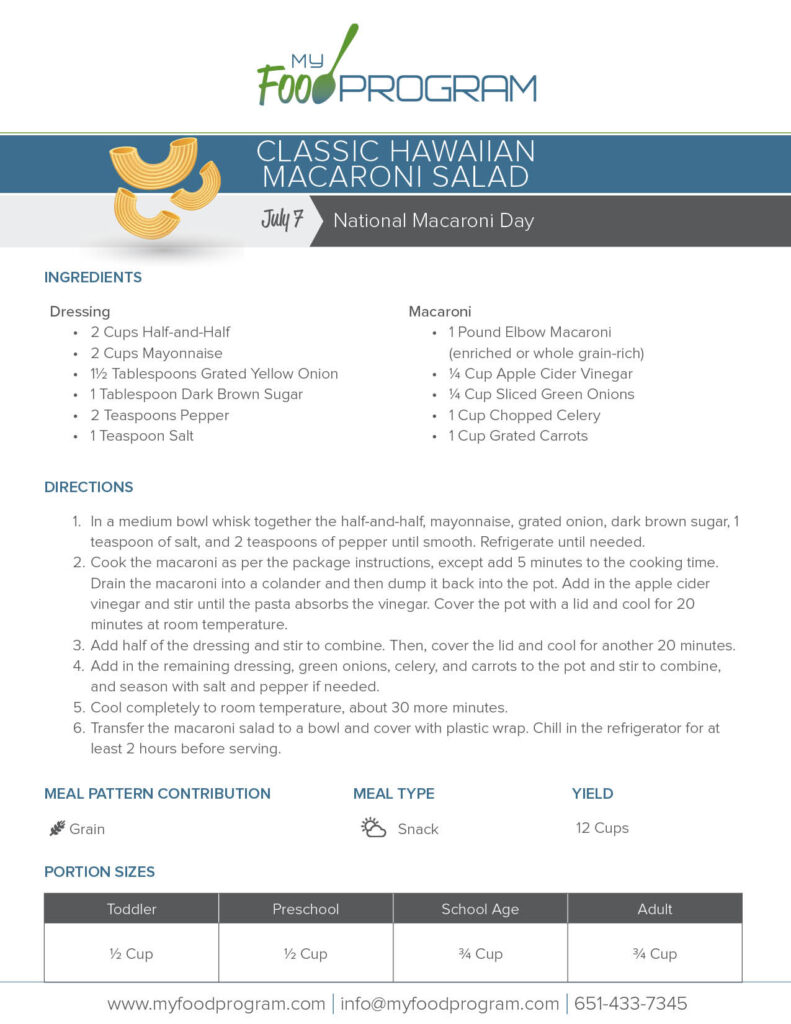 My Food Program Classic Hawaiian Macaroni Salad​ Recipe