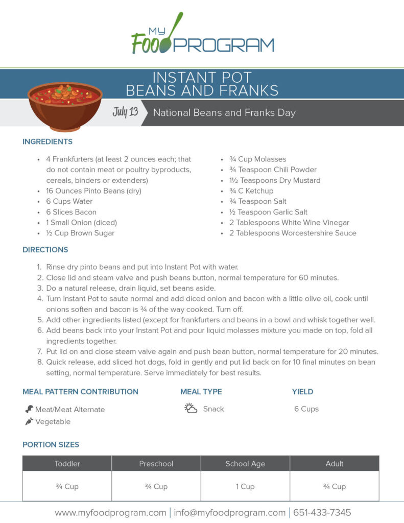 My Food Program Instant Pot Beans and Franks Recipe