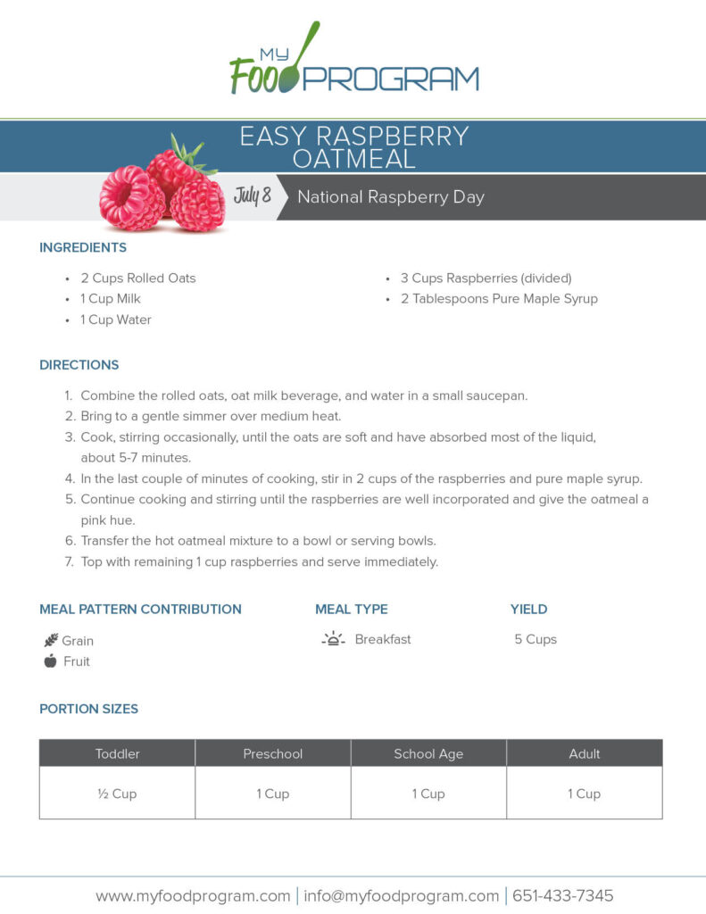 My Food Program Easy Raspberry Oatmeal Recipe