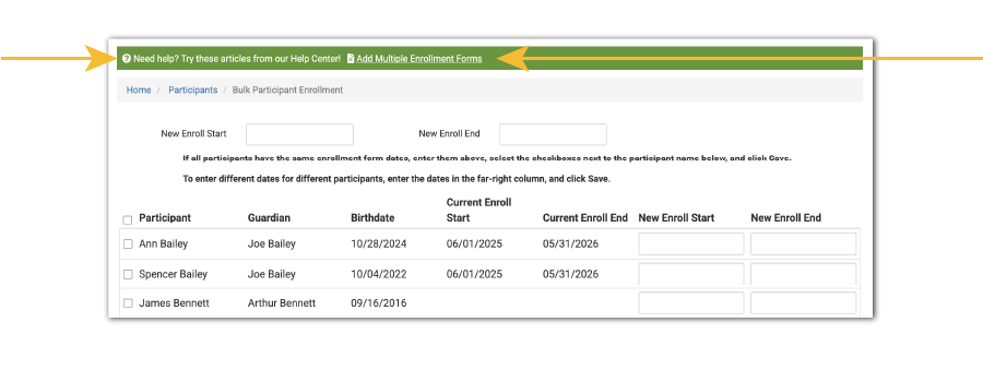 Help Center Links in My Food Program Software