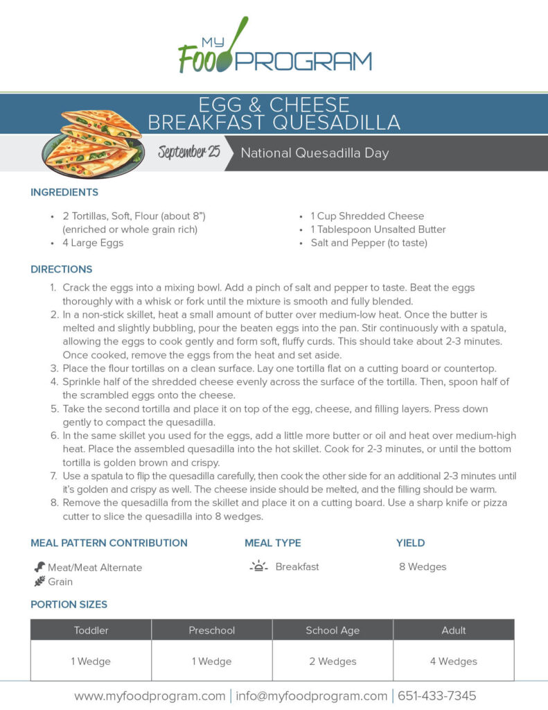 My Food Program Egg & Cheese Breakfast Quesadilla Recipe