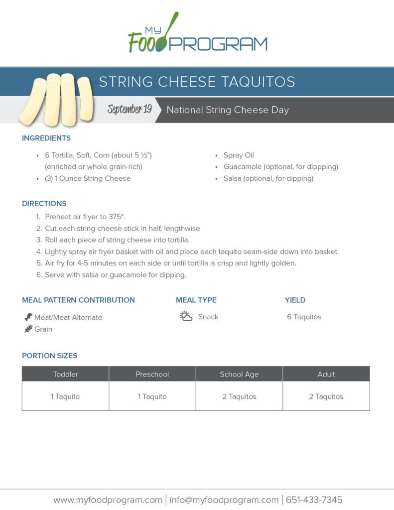 My Food Program String Cheese Taquitos Recipe