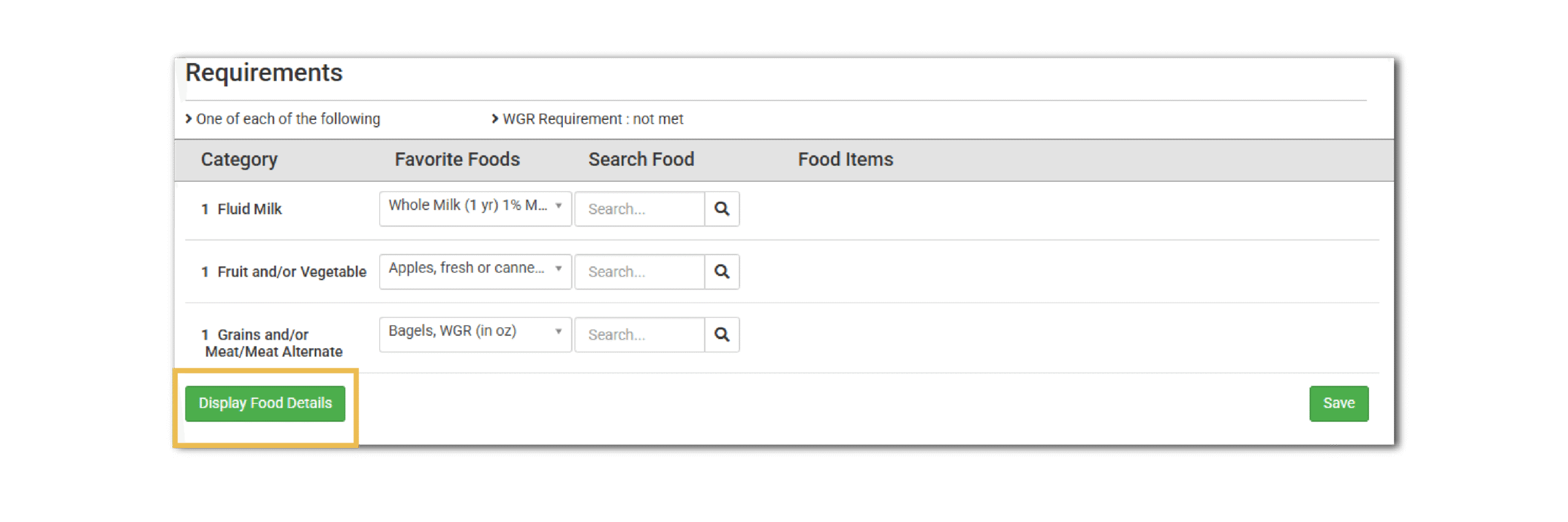 Food Item Details