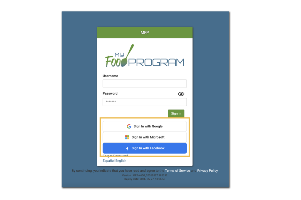 My Food Program Software Release 26052