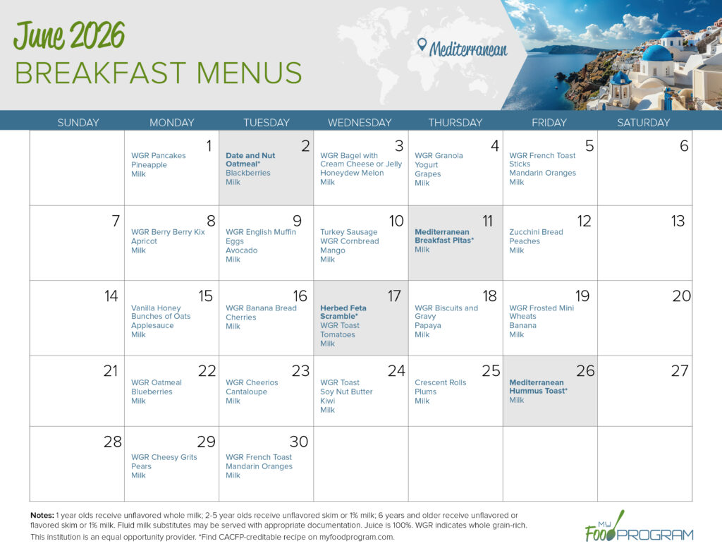 June 2026 Breakfast Menus