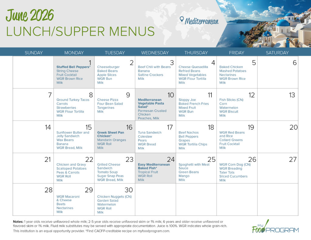 June 2026 Lunch/Supper Menus