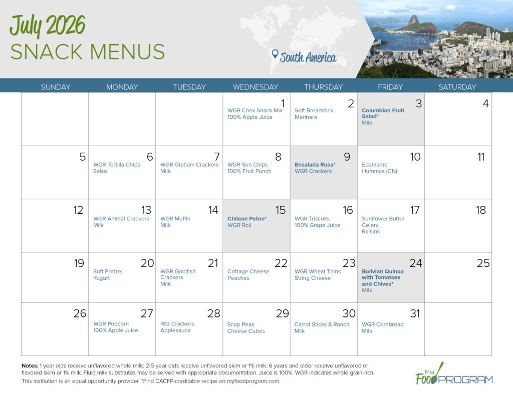 July 2026 Snack Menus