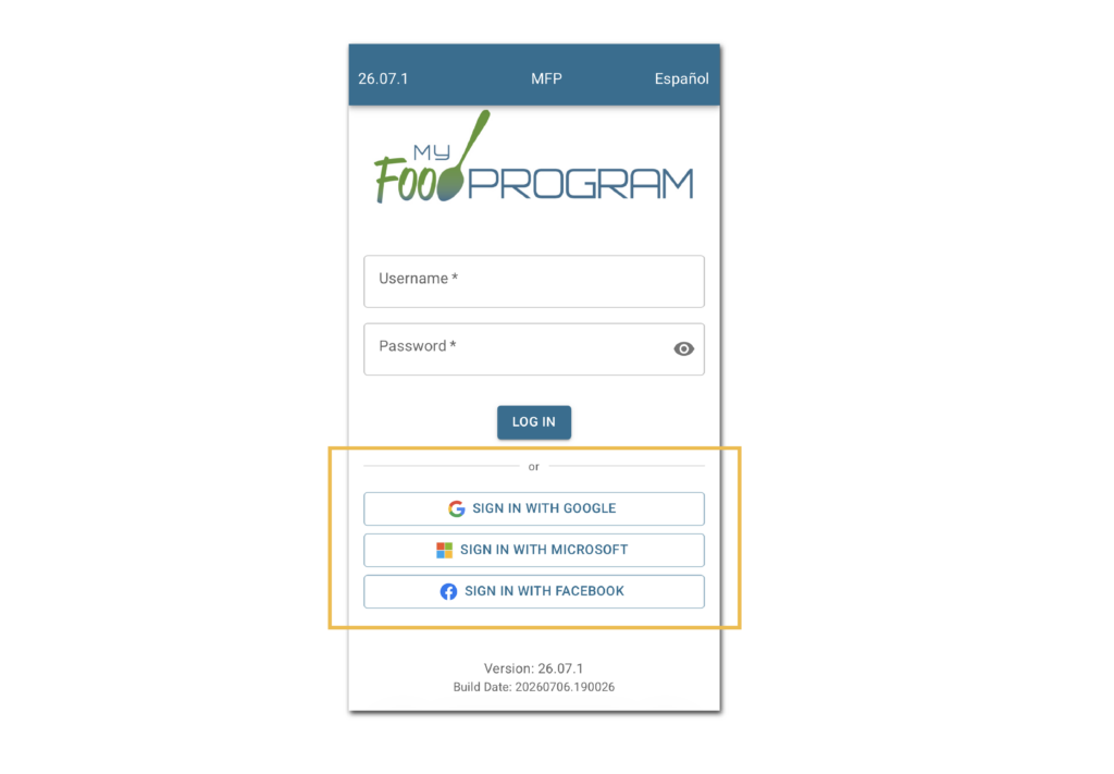 My Food Program Software Release 26071